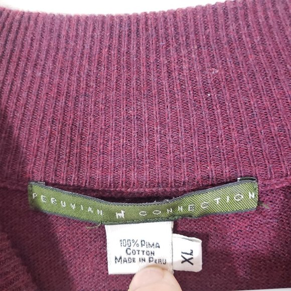 PERUVIAN CONNECTION Men's XL Burgundy Red Mock neck, Long Sleeve Sweater - Picture 3 of 4